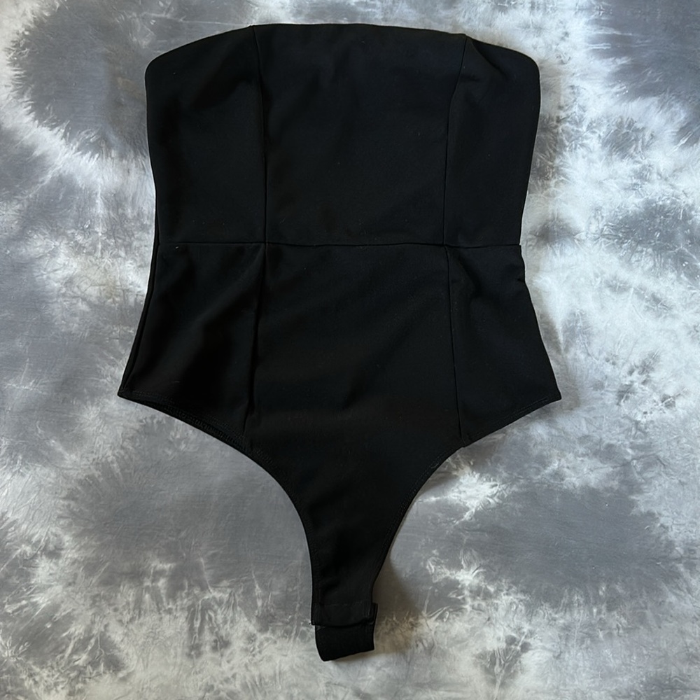 Women's Strapless Tube Bodysuit Top Off Shoulder Leotard Black size M Thong